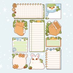 a set of paper with animals and christmas decorations on it, including an empty notepad