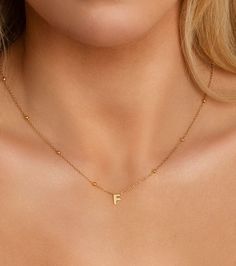 Mini Letter Sphere Chain Necklace (Gold) Figaro Necklace, Chain Necklace Gold, Bamboo Earrings, Letter Bracelet, Photo Pendant, Rose Gold Pendant, Tennis Necklace, Waterproof Jewelry, Birthstone Pendant