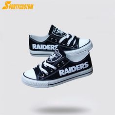 NFL Las Vegas Raiders Low Top Canvas Shoes Sport Sneakers Experience The Perfect Blend Of Style And Performance the ultimate footwear for football enthusiasts. These stylish and versatile shoes are designed with the iconic NFL team logos and colors, allowing you to proudly represent your favorite team wherever you go. The low top design offers [...] Black Low-top Collegiate Sneakers, Custom Logo Sneakers For Streetwear And Sports Season, Black Sneakers For Sports Events, Sporty Sneakers With Custom Logo For Sports, Sporty Skate Shoes With Round Toe For Sports Events, Sporty Skate Shoes With Round Toe, Sporty Skate Shoes For Sports Events, White Sneakers With Team Name For Sports, Sporty Low-top Canvas Shoes With Logo Print