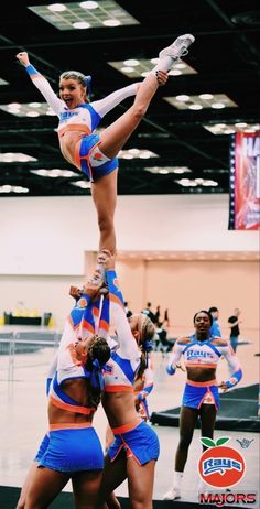 the cheerleaders are doing tricks on the floor