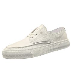 Gender: Men Type: Sneakers Main Materials: Cowhide Insole: Pigskin Sole: Rubber Type of Closure: Slip-on Style: Daily, Casual, Fashion Season: Spring, Summer, Autumn Heel Height: Low (1-3 cm) White Leather Lace-up Shoes With Textured Sole, Summer Low-top Leather Shoes With Stitched Sole, White Perforated Leather Skate Shoes, Casual White High-top Leather Shoes, Casual White Lace-up Shoes With Leather Sole, White Leather Shoes With Textured Sole And Lace-up, Summer Low-top Leather Shoes With Textured Sole, Summer Low-top Textured Sole Leather Shoes, White Lace-up Leather Shoes With Stitched Sole