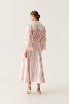 Kineta Midi Skirt | Soft Pink | Aje – Aje World Feminine Pink Midi Length Skirt, Pink Midi Gathered Skirt, Aje Pink Dress, Luxury Midi-length Flowy Skirt, Pink Midi-length Skirt With Ruffles, Soft Pink Color, Line Shopping, Mid Dresses, S Models