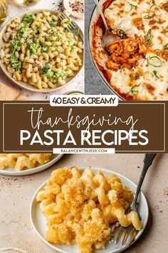 four different pasta dishes with text overlay that reads 40 easy and creamy tastying pasta recipes