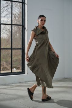 Asymmetrical Linen Midi Dress, Summer Lagenlook Linen Dress With Asymmetrical Hem, Asymmetrical Linen Midi Dress For Summer, Linen Maxi Dress With Lagenlook Style, Summer Linen Lagenlook Dress With Asymmetrical Hem, Summer Asymmetrical Linen Dress, Spring Linen Maxi Dress With Asymmetrical Hem, Green Linen Lagenlook Dress, Maxi Boho Dress