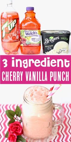 three ingredients for a cherry vanilla punch drink