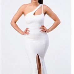 Thus Dress Is Really Nice And Great For Any Occasion White Maxi Dress With Asymmetrical Neckline For Cocktail, White Asymmetrical Neckline Maxi Dress For Cocktail, White Bodycon Dress For Spring Prom, White Bodycon Prom Dress For Spring, White Maxi Dress With Asymmetrical Neckline For Night Out, White One-shoulder Maxi Dress For Date Night, White One-shoulder Maxi Dress For Night Out, Womens Midi Dresses, Really Cool Stuff