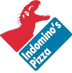 the logo for indonesia's pizza company is shown in red, white and blue