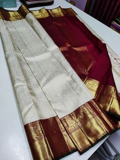 Cream And Maroon Saree, South Indian Wedding Sarees Color Combinations, Pelli Sarees Pattu, Trending Pattu Sarees, Muhurtham Saree, Bridegroom Outfits, Pattu Sarees Wedding