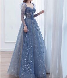 Blaues Abschlusskleid langes Feen ballkleid langärmeliges - Etsy Fairy Ball Gown, Gaun Tulle, Fairy Ball, Beaded Fairy, Prom Dresses Long Blue, Dress Quinceanera, Mermaid Prom Dresses Lace, Grad Ideas, Blue Ball Gowns