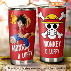 one piece travel mugs with monkey d luffy on them