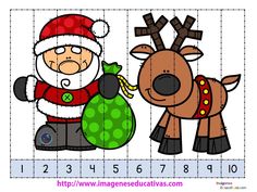 santa claus and reindeer cut out to make it look like they are counting the numbers