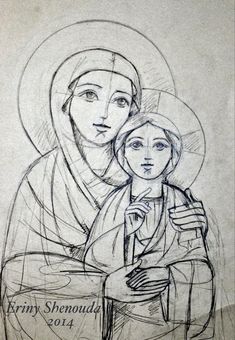 a drawing of mary and jesus