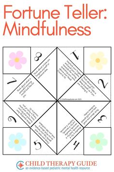 the fortune teller mindfulness guide for children with flowers and numbers on it, including four