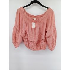 Aeropostale Off The Shoulder Boho Blouse Top Size M Pink Women's New. Pink Bohemian, Boho Blouse, Arte Popular, Lace Insert, Boho Blouses, Blouse Top, Crochet Lace, Aeropostale, Womens Clothing Tops