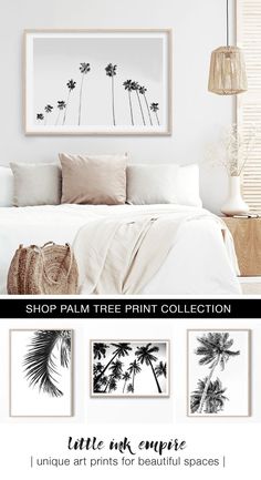 tropical-palm-tree-wall-art-prints-beach photography-australia Modern Boho Bedroom Decor, White Coastal Bedroom, Boho Coastal Bedroom, Modern Boho Bedroom, California Palm Trees, Coastal Bedroom Decorating, Coastal Interiors Design, Contemporary Coastal, Wall Art Beach