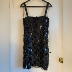 Sequined Black Brand New With Tags Zara Black Mini Dress For Evening, Black Lined Mini Dress For Evening, Zara Party Mini Dress Lined, Zara Lined Mini Dress For Party, Black Sequined Dress, Sequined Dress, Black Sequin Dress, Zara Black, Zara Dresses