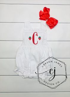 Monogram Strawberry Romper Sunsuit for Baby Toddler Girls One | Etsy Strawberry Romper, Florida Baby, Baby Birthday Party Theme, Strawberry Theme, Easter Dresses For Toddlers, Easter Bunny Girl, Kids Birthday Shirts, Vintage Kids Clothes, 1st Birthday Decorations