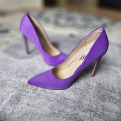 Gorgeous Bright Neon Purple Heels Approx 4.5" From Top To Bottom Of Heel Fits True To Size Purple Fitted Heels With 4-inch Heel, Fitted Purple Heels With Closed Toe, Fitted Purple Closed Toe Heels, Fitted Purple Heels With 4-inch Heel, Fitted Purple Heels For Formal Occasions, Fitted Purple High Heels, Elegant Fitted Purple Heels, Andrea Shoes, Wrap Around Heels