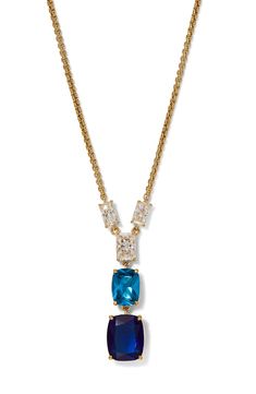 A gradient of oceanic crystals brings a wave of color and shine to this Y-pendant necklace. 16" length; 4" extender 18k-gold plate/glass Imported Northern Lights Blue, Timeless Necklace, Men's Shoes Accessories, Y Necklace, Walker Shoes, Sneaker Jewelry, Jewelry Lookbook, Sapphire Jewelry, Sophisticated Design