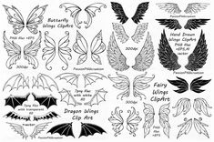 an image of different types of wings for tattoo designs on the back of a shirt