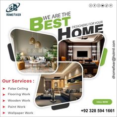 a flyer for a home renovation company with pictures of the interior and furnishings in it