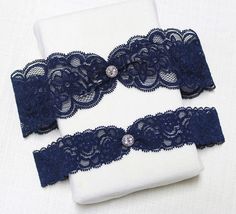 Navy Blue And Rose Gold Garter, Snowflake Wedding Garter, Garter Set Wedding, Lace Wedding Garter Set, Lace Garter Set, Bridal Garters Set