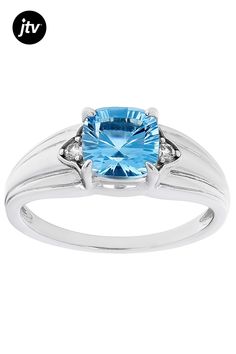 2.35ct Quantum Cut�� Square Cushion Swiss Blue Topaz With .10ctw Round White Zircon Rhodium Over Sterling Silver Men's Ring. Measures approximately .48"L x .34"W. Not sizeable. Finished under gallery. Accent stones primarily zircon. Sterling Silver Mens Rings, Mens Silver Rings, Swiss Blue Topaz, Sterling Silver Mens, Men's Ring, Silver Man, Blue Topaz, Topaz, Rings For Men