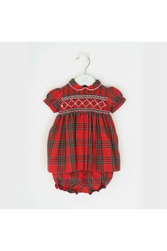 Baby Girl Diamond Plaid Short Sleeve Dress - Carriage Boutique Hand Smocking, Christmas Dress Baby, Red Plaid Dress, Hand Smock, Red Diamond, Holiday Outfit, Girls Boutique, Plaid Shorts, Short Sleeve Dress