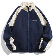 haruja - Casual Patchwork Varsity blue Jacket Color Block Coats, Trendy Outerwear, College Jackets, Varsity Jacket Men, Baseball Varsity Jacket, Oversize Casual, Striped Jacket, 가을 패션, Baseball Jacket