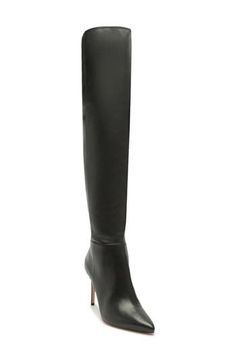 Dial up the drama of your look with an over-the-knee boot featuring a pointy toe and lofty stiletto heel. 3 1/2" heel (size 8.5) 22" shaft; 15 1/4" calf circumference Leather upper/synthetic lining/leather sole Made in Brazil Modern Fitted Thigh High Heeled Boots, Modern Fitted Thigh-high Heeled Boots, Sleek Thigh High Heeled Boots For Formal Occasions, Sleek Thigh High Heeled Boots For Formal, Sleek Over The Knee Boots For Formal Occasions, Sleek Over-the-knee Boots For Formal Occasions, Sleek Over-the-knee Evening Boots, Wide Calf Thigh High Heeled Boots For Formal Occasions, Wide Calf Thigh High Heeled Boots For Formal Wear