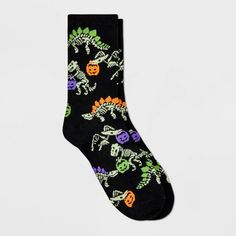 Women's Trick-or-Treat Dinosaur Glow-in-the-Dark Crew Socks - Hyde & EEK! Boutique™ Black 4-10 Playful Black Winter Socks, Women Skeleton, Halloween Socks, Shipt Shopper, Sock Game, Halloween Spider, Halloween Skeletons, Socks And Hosiery, Halloween Ghosts