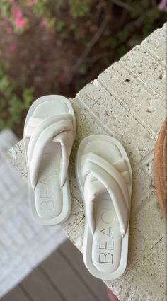 White summer beach slide sandal Summer Slides, Summer Slide, Beach Slides, White Summer, Perfect Summer, Slide Sandals, Summer Beach, The Cutest, This Summer