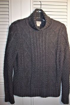 "Rich grey winter cable knitted wool blend sweater by L L Bean. Bust measures 40\", length 26\". Ready for winter !. Wear to the game! No flaws of any kind. Stored with TLC. Comes from a smoke-free home." Winter Wool Sweater With Pointelle Knit, Wool Pointelle Knit Sweater For Winter, Fitted Cable Knit Sweater For Cold Weather, Knitted Turtle, Gray Winter, Vera Bradley Tote, Star Sweater, Winter Sweater, Sweater Vintage