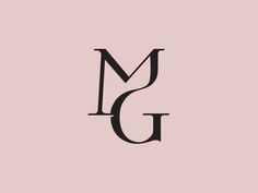 the letter m and g is made up of black letters on a light pink background