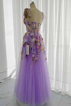 MissJophiel Embroidery Floral Corset Midi Dress with Removable Straps Rapunzel Wedding Dress, 2023 Embroidery, Lilac Prom Dresses, Corset Maxi Dress, Corset Midi Dress, Senior Prom Dresses, Straps Dress, Floral Corset, Lavender Dresses