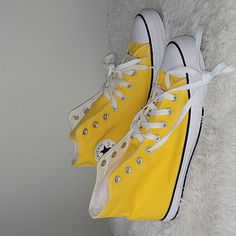 Brand New With-Out The Box Unisex Converse Chuck Taylor All Star Hi Sneaker Style: A06160c Color: Amarillo/White/Black Textile Upper--Textile Lining Lace Up Closure Reinforced Rubber Toe Cap Unisex Styling: Men-Us/9 Women-Us/11 Imported Made In Vietnam Trendy Yellow Sneakers For Summer, Trendy Yellow Summer Sneakers, Yellow Converse High-top Sneakers With Rubber Sole, Casual Mustard Lace-up Sneakers, Yellow High-top Lace-up Sneakers With Rubber Sole, Yellow High-top Sneakers With Vulcanized Sole For Streetwear, Casual Neon Yellow Sneakers For Summer, Trendy Yellow Lace-up High-top Sneakers, Converse Mustard Sneakers With Round Toe