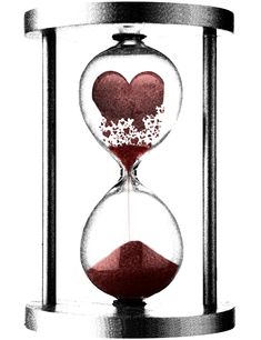 an hourglass with hearts and flowers in it