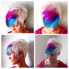 Pixie Cut Color, Platinum Blonde Pixie, Rainbow Hair Color, Pixie Hair, Blonde Pixie Cuts, Bright Hair, Funky Hairstyles, Short Hair Color, Haircut And Color