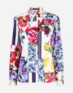 This Patchwork Print Multicolor Shirt from Dolce & Gabbana is made a lightweight, stretch cotton material, featuring bold all-over and accentuated with the signature logo print. It also has pointed collar, buttoned cuffs for tailored fit. Patchwork Print, Designer Shirts, Shopping Website, Dolce E Gabbana, Fashion Graphic, Shirt Sale, Print Shirt, Blouse Styles, Formal Dress