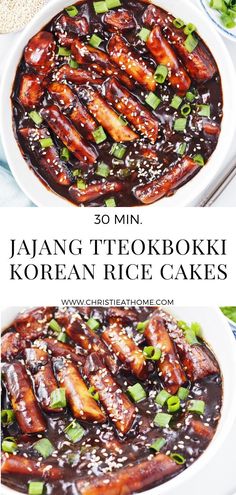 korean rice cakes with text overlay that reads 30 min jaan'tekobookii korean rice cakes