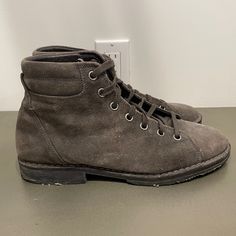 Great Boot With Lots Of Life Left. Color Is Charcoal. It’s Kind Of A Mix Between Charcoal And Clay. These Work Great With Grays Or Browns. Message With Questions. Gray Lace-up Boots With Vibram Sole, Gray Low-top Boots With Vibram Sole, Monkey Boots, John Varvatos, Portland, Brown And Grey, Men's Shoes, Shoe Boots, Man Shop