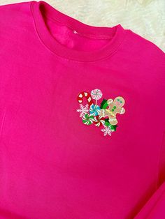 Candy Gingerbread Sweatshirt Gingerbread Sweatshirt, Embroidered Ghost, Ghost Sweatshirt, Green Crewneck, Free Candy, Ghost Design, Shorts Sweatpants, Pink Crewneck, Holiday Sweatshirt