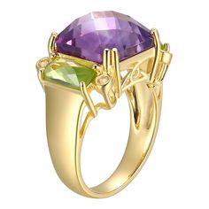 Add style to your look with this 18k Gold Over Sterling Silver Amethyst & Peridot Ring. Click on this JEWELRY & WATCHES GUIDE to learn about fit, styles, materials and more! Add style to your look with this 18k Gold Over Sterling Silver Amethyst & Peridot Ring. Click on this JEWELRY & WATCHES GUIDE to learn about fit, styles, materials and more! FEATURES Width: 12 mm Shank style: 3-stone Band fit: half-round Nickel free Metal: sterling silver Plating: 18k gold Finish: polished Packaging: boxedST Unique Multi-stone Peridot Rings, Antique Gold Amethyst Multi-stone Ring, Luxury Yellow Gold Amethyst Cabochon Ring, 14k Gold Multi-stone Amethyst Ring, 14k Gold Multi-stone Purple Amethyst Ring, Peridot Ring, White Topaz, Gold Finish, Topaz