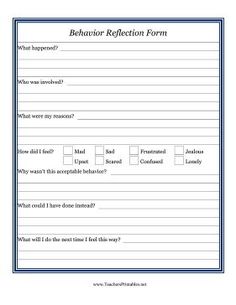 the behavior reflection form is shown in this image