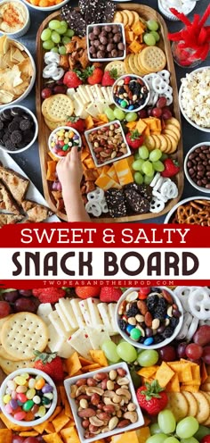 Learn how to make this Sweet and Salty Snack Board for your tailgating snack ideas! This spread is perfect for entertaining and makes the best Gameday food or an easy football food idea! Charcuterie Platter, Charcuterie Cheese