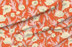 an orange and pink floral print fabric