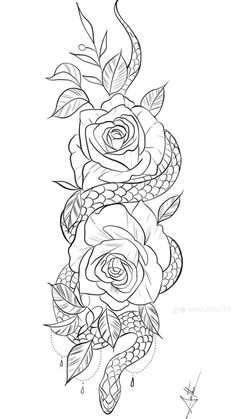 a tattoo design with roses and snakes on it