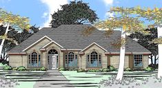 this is an artist's rendering of the front elevation of these ranch house plans