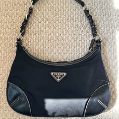 Great Condition! No Noticeable Signs Of Wear! Nylon And Leather With White Stitching And Silver-Tone Hardware. Without Dust Bag Small Shoulder Bag, Dust Bag, Prada, Silver Tone, Bag Lady, Shoulder Bag, Leather, Women Shopping, Silver