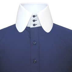 Men's High Penny Collar Plain Navy Blue Long Sleeves 100% Cotton Vintage Dress Shirt Peaky Blinder Style MADE-TO-ORDER CLOTHES Shirt Style: Peaky Blinders/ Shelby Brothers/ Thomas Shelby/ Tommy Shelby/ Arthur Shelby/ John Shelby/ Finn Shelby Collar Style: Round Collar/ High Penny Collar/ Peter Pan Collar/ Baby Collar/ Edwardian Collar/ Vintage High Collar Collar - 3'' High Stiff 3 Buttons Collar Peaky Blinders Clothing/ Peaky Blinders Outfit/ Peaky Blinders Dress/ Thomas Shelby Outfit/ Tommy Shelby outfit/ Peaky Blinders Dress Code/ Peaky Blinders Attire/ Peaky Blinders Men's Fashion Pockets: Without pocket (Chest pocket can be added on request) Fabric: Pure Egyptian cotton soft & comfortable fabric Sleeves: Full Sleeves/ Long Sleeves Fine stitched (20-21 stitches per inch) Cleanly finishe Navy Business Top With Spread Collar, Navy Shirt With Buttons And Spread Collar, Navy Spread Collar Shirt With Buttons, Navy Fitted Tops With Spread Collar, Navy Fitted Top With Spread Collar, Blue Polo Collar Top For Formal Occasions, Blue Formal Polo Collar Top, Formal Blue Polo Collar Top, Blue Collared Top For Business